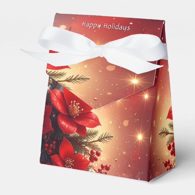 Red Christmas Floral Holiday Gift Box Geschenkschachtel (Vorderseite)