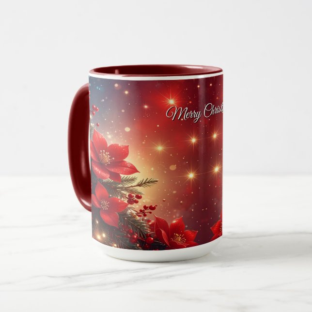 Red Christmas Floral Holiday Mug Tasse (Vorderseite Links)
