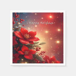 Red Christmas Floral Holiday Napkin Serviette