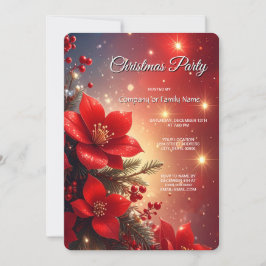 Red Christmas Floral Holiday Party Invitation Einladung