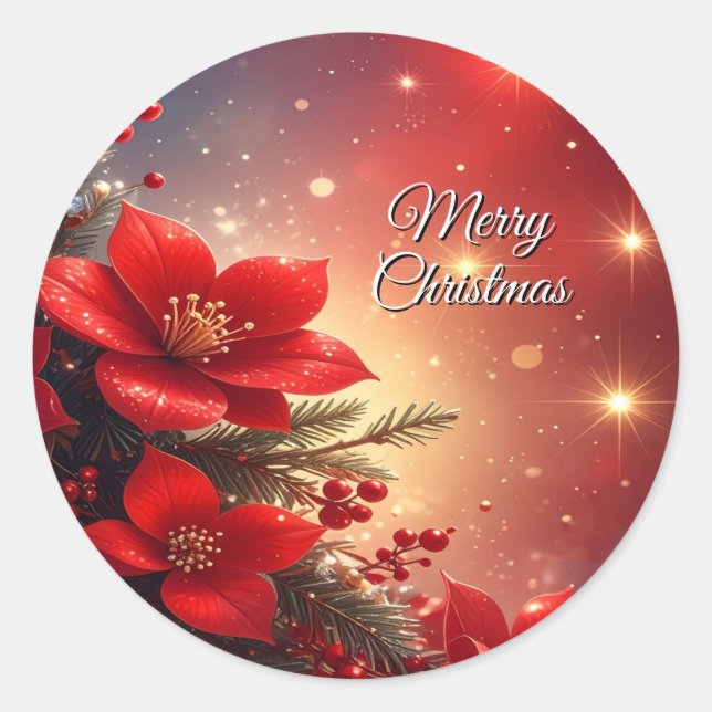Red Christmas Floral Holiday Sticker (Vorderseite)