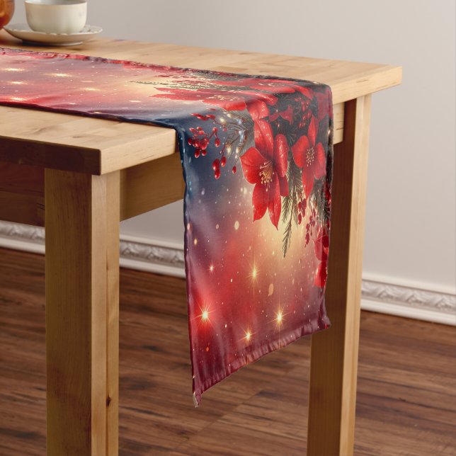 Red Christmas Floral Holiday Table Runner Mittelgroßer Tischläufer (Beispiel)