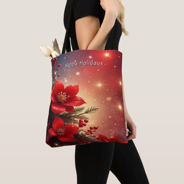 Red Christmas Floral Holiday Tote Bag (Von Nahem)