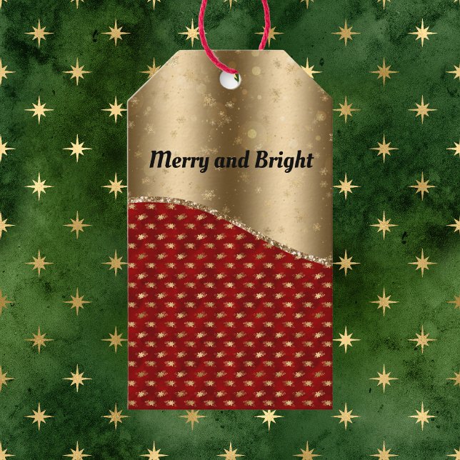 Red Christmas Floral mit Gold Ribbon und Name Geschenkanhänger (Von Creator hochgeladen)