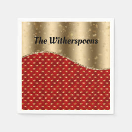 Red Christmas Floral mit Gold Ribbon und Name Serviette