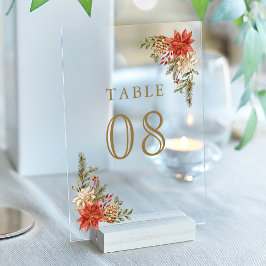 Red Christmas Floral Wedding Acrylic Table Number Acryleinladungen