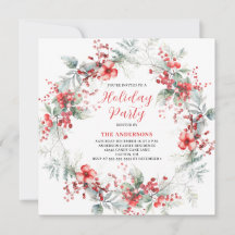 Red Christmas Floral Wreath Party