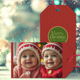Red Christmas Foto Add Custom Text Gift Tag Geschenkanhänger