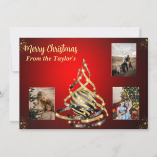 Red Christmas Foto Card mit Gold & Black Tree Feiertagskarte