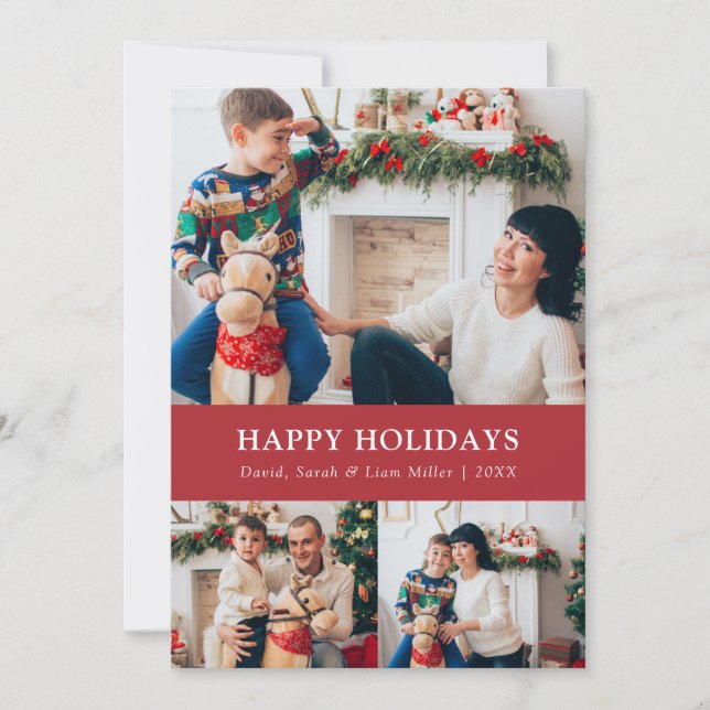 Red Christmas Foto Collage Card Feiertagskarte (Vorderseite)