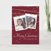 Red Christmas Foto Gruß Gold geometrische Linien