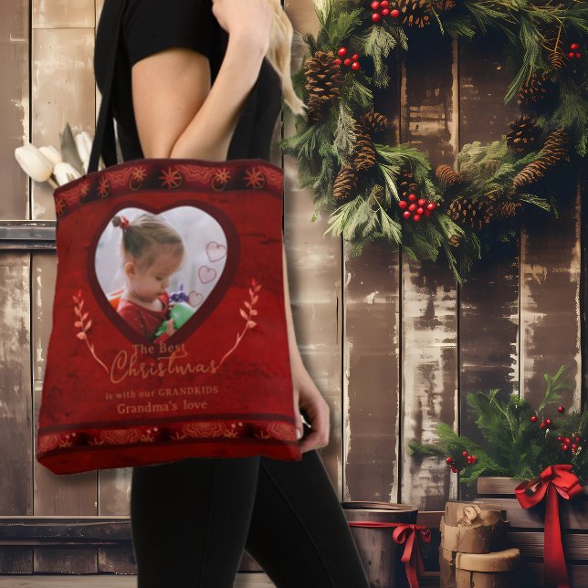 RED Christmas Foto Oma (RED Christmas Photo Grandma Tote Bag)