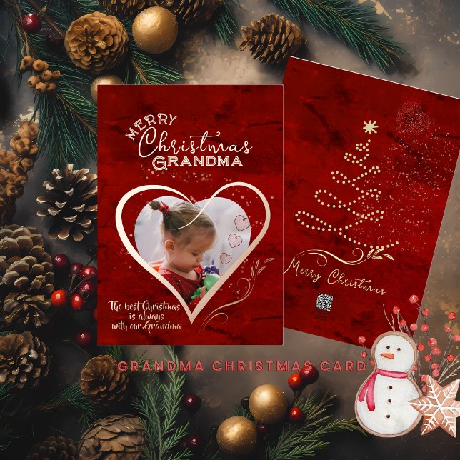RED Christmas Foto Oma Folien Feiertagskarte (RED Christmas Photo Grandma Foil Holiday Card)