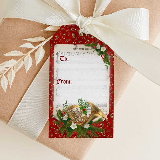 Red Christmas French Horn - Vintage Noten Geschenkanhänger (Von Creator hochgeladen)