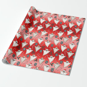 Red Christmas Ghost Gothic Wrapping Paper Geschenkpapier