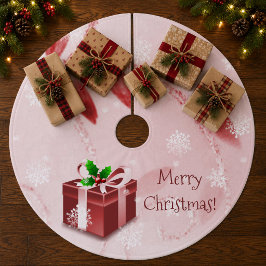 Red Christmas Gift Tree Skirt Fleece Weihnachtsbaumdecke