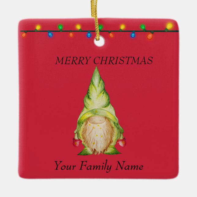 Red Christmas Gnomes Keramikornament (Vorderseite)