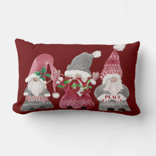 Red Christmas Gnomes Liebe Joy Peace Typografy Lendenkissen