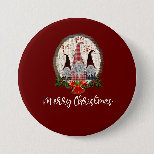 Red Christmas Gnomes Trendy Elves Button (Vorderseite)