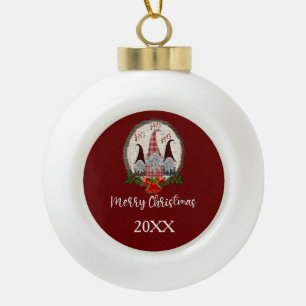 Red Christmas Gnomes Trendy Elves Keramik Kugel-Ornament