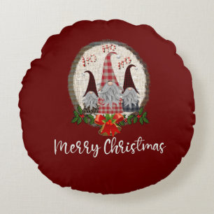 Red Christmas Gnomes Trendy Elves Rundes Kissen
