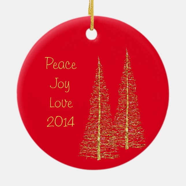 Red Christmas Gold Trees Ball Star Foto Ornament (Hinten)