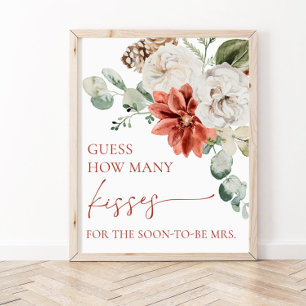 Red Christmas Guess Wie viele Kisses Bridal Sign Poster