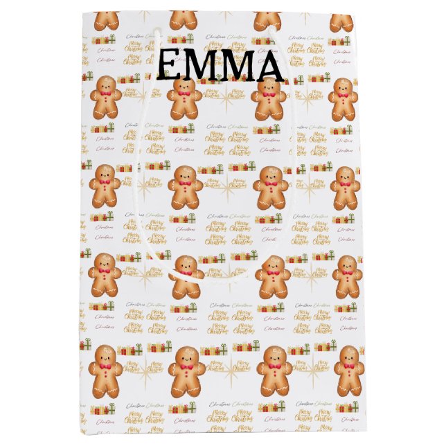 red Christmas  happy day and Christmas stocking Mittlere Geschenktüte (Vorderseite)