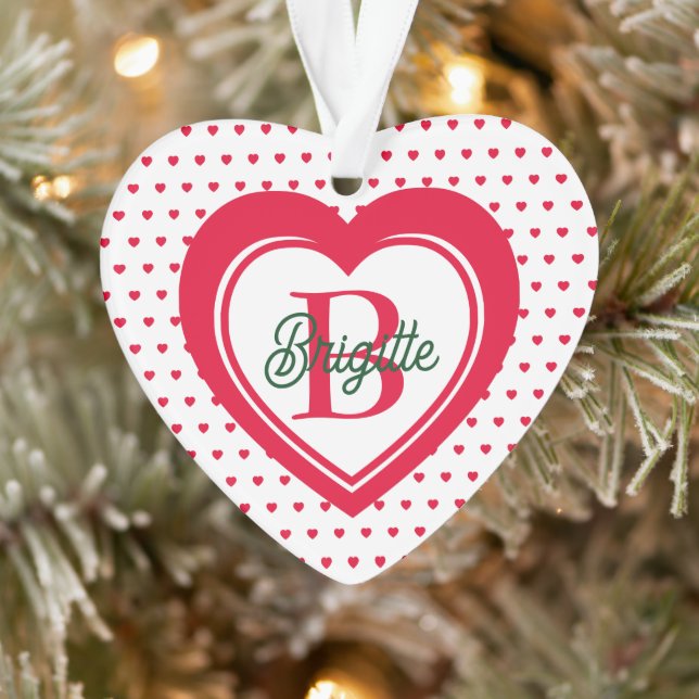 Red Christmas Hearts Mit Monogramm Custom Ornament (Baum)