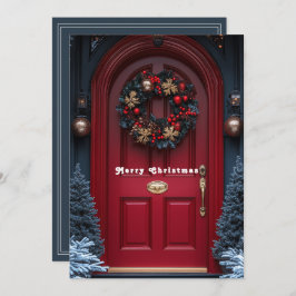 Red Christmas Holiday Door Wreath Feiertagskarte