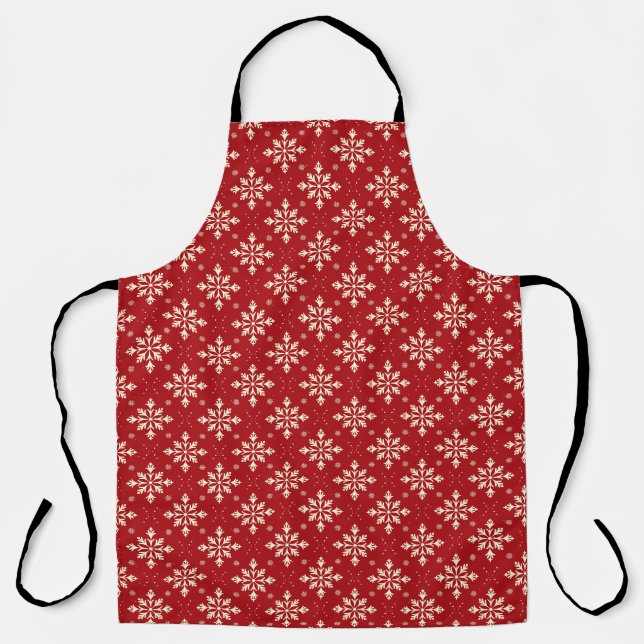 Red Christmas Holiday Kitchen Apronwith Snowflakes Schürze (Vorderseite)