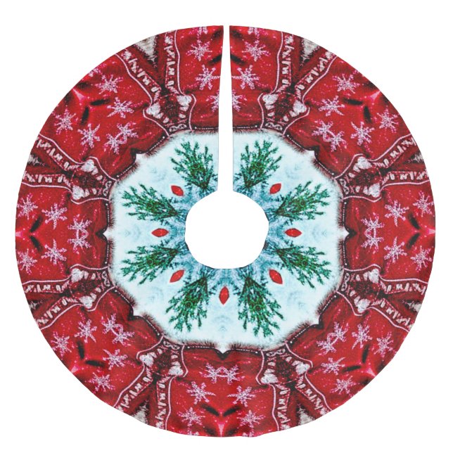 Red Christmas Holiday Tree Skirt Polyester Weihnachtsbaumdecke (Vorderseite)