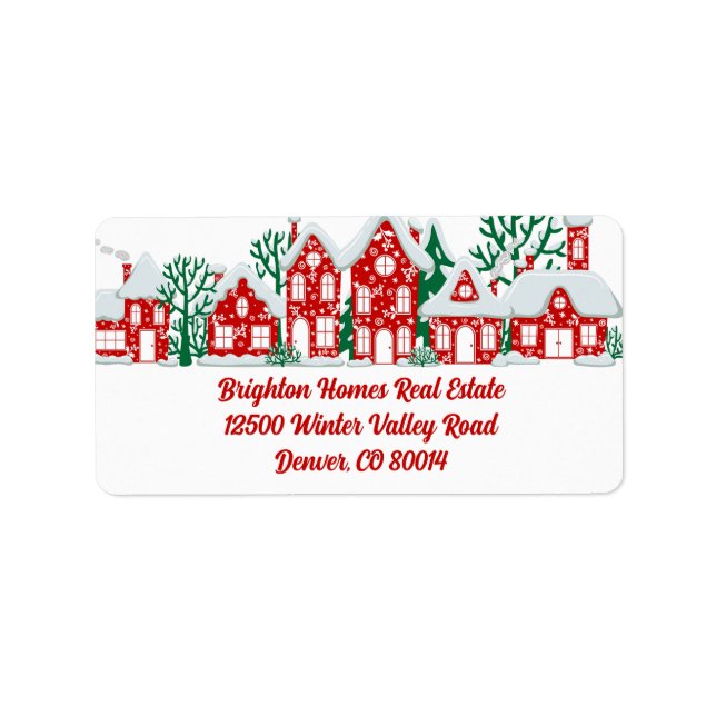 Red Christmas Houses Realtor Return Address Adressaufkleber (Vorne)