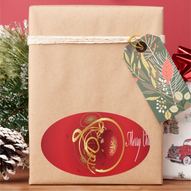 Red Christmas Jingle Bells haben einen gesegneten  Ovaler Aufkleber (Feiertag)