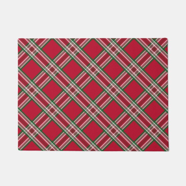 Red Christmas Kariert Doormat Fußmatte (Vorderseite)