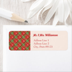 Red Christmas Kariert Gold Snowflakes Rücksendeadr