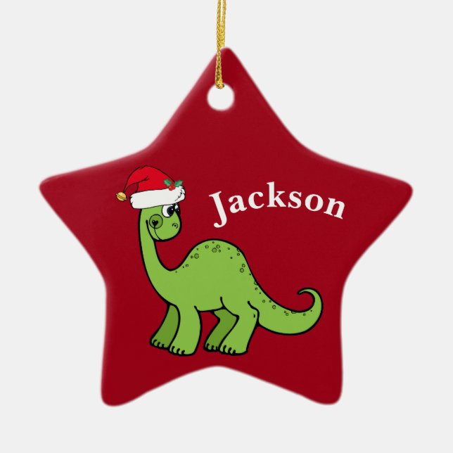 Red Christmas Kids Dinosaurier Santa Star Custom Keramik Ornament (Vorne)