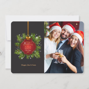 Red Christmas Label Foto Weihnachtskarte Feiertagskarte