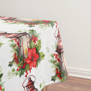 Red Christmas Lantern Poinsettia und Button Patter Tischdecke