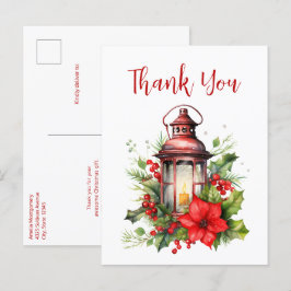 Red Christmas Lantern Poinsettia Vielen Dank Postkarte