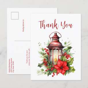 Red Christmas Lantern Poinsettia Vielen Dank Postkarte