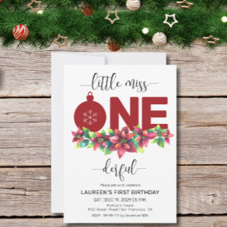 Red Christmas Little MIss 1st Birthday Invitation Einladung