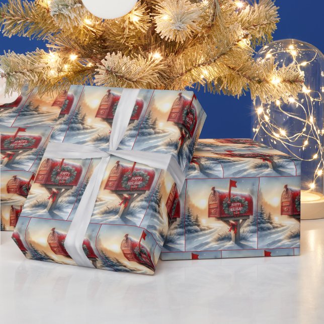 Red Christmas Mailbox in Snow Geschenkpapier (Feiertage)