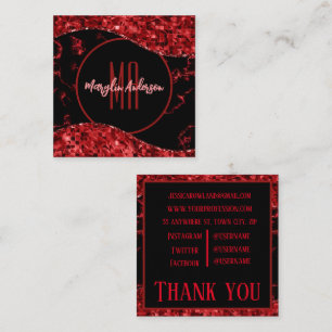 RED CHRISTMAS MARBLE UND SHIMMER CUSTOM MONOGRAM QUADRATISCHE VISITENKARTE