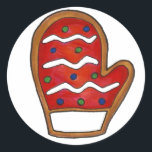 Red Christmas Mitten Zucker Cookie Urlaub Winter Runder Aufkleber<br><div class="desc">Diese Aufkleber sind aus einer originalen Marker-Abbildung gemacht und verfügen über einen gepflasterten Zuckerkeks mit rotem Eis und Sprinklen. Ideal für Weihnachten- oder Urlaubsmailings!</div>