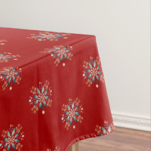 Red Christmas Nordic Folk Snowflake Muster Tischdecke