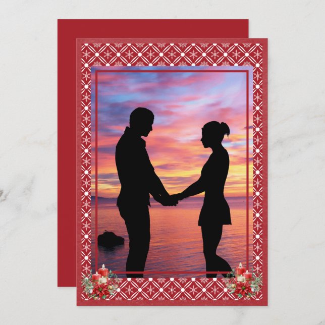 Red Christmas One Foto Snowflake Feiertagskarte (Vorne/Hinten)