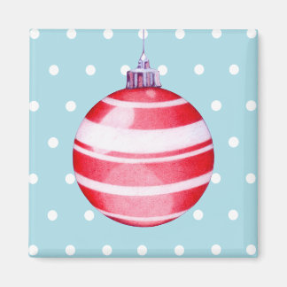 Red Christmas Ornament Blue Magnet