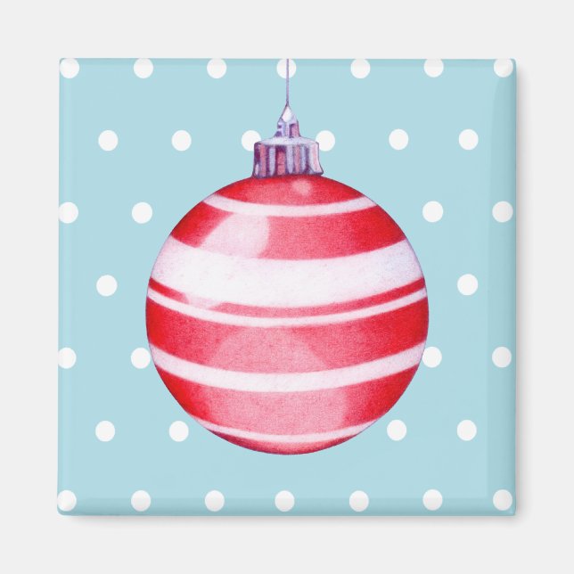 Red Christmas Ornament Blue Magnet (Vorne)