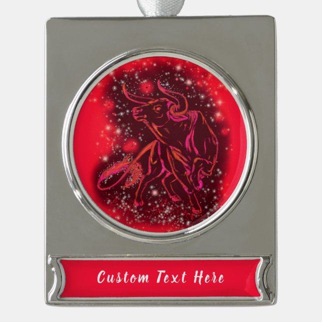 Red Christmas Ornament Bull Running - Dein Text (Vorderseite)